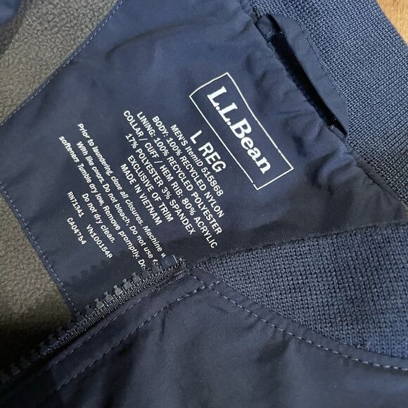 LL Bean Jacket Bomber Recycled Nylon Fleece Lined Lightweight Packable Large - Picture 6 of 7